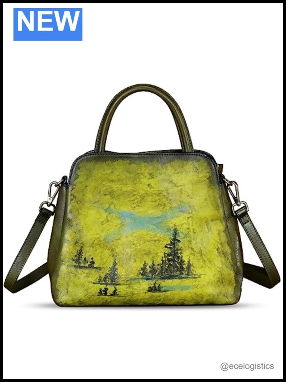Genuine Leather Hand Painted Satchel Handbag Crossbody Purse Women